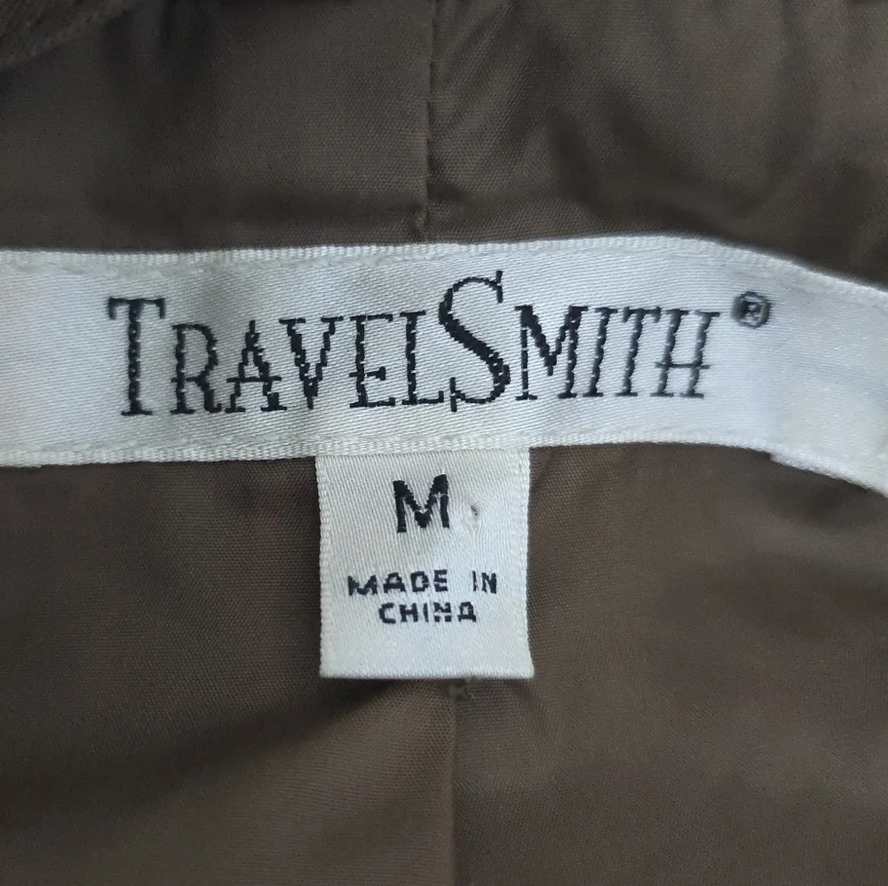 TravelSmith Tan Lightweight Chore Jacket Size Medium Utility Safari Stand Collar